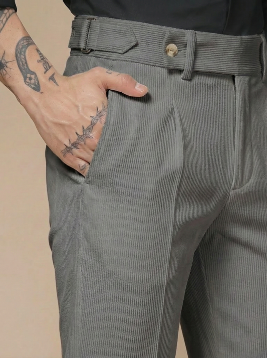 Dark Grey Corduroy Oxford Gurkha Pants | Boot Cut Fit by ITALIAN VEGA®