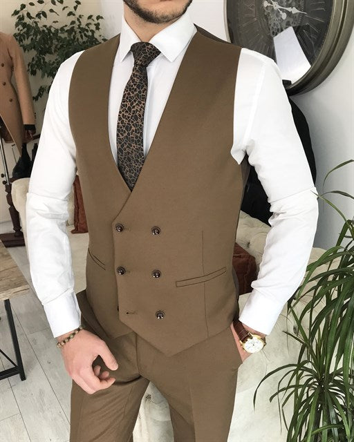 ITALIAN STYLE SLIM FIT MEN'S SUIT BROWN