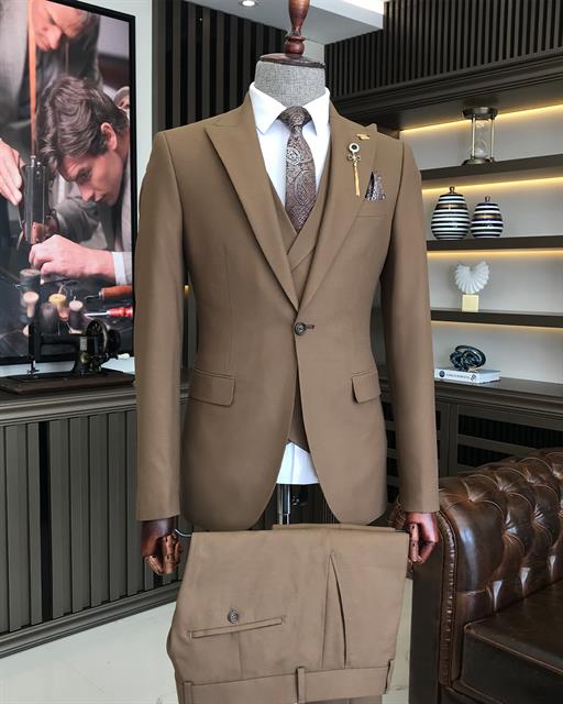 ITALIAN STYLE SLIM FIT MEN'S SUIT CAMEL