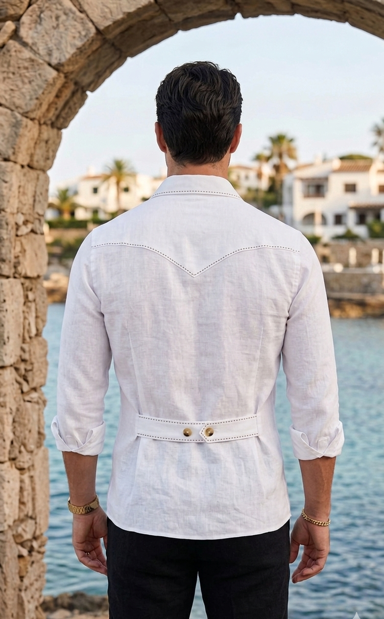 White Safari Shirt – Pick Stitched with Multi Pockets by Italian Vega® - 028