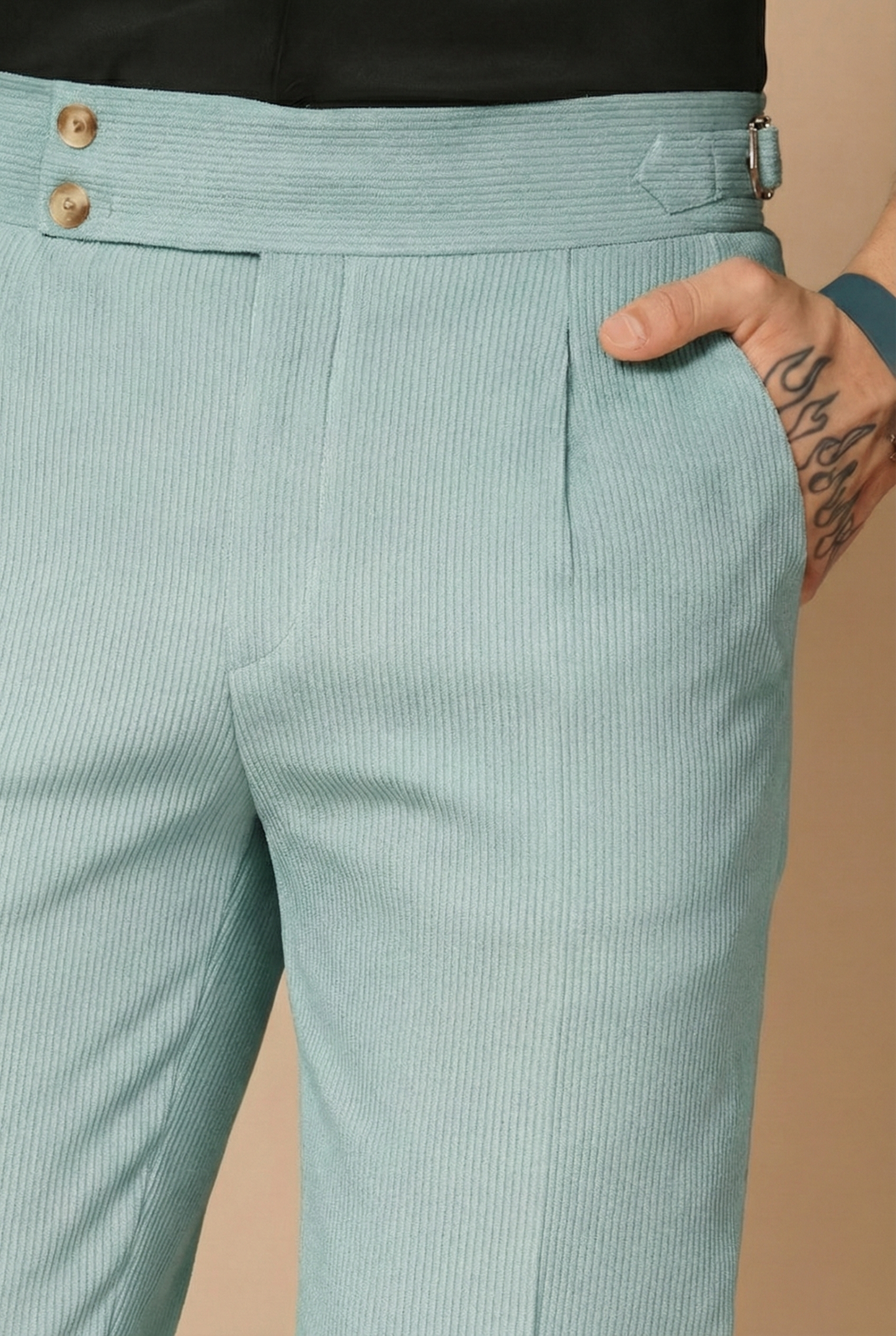 Sage Green Corduroy Signature Buttoned Gurkha Pants | Boot Cut Fit by ITALIAN VEGA®