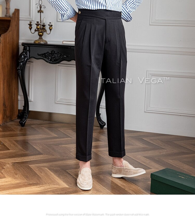 Charcoal Black Classic Buttoned Gurkha Pants by Italian Vega®