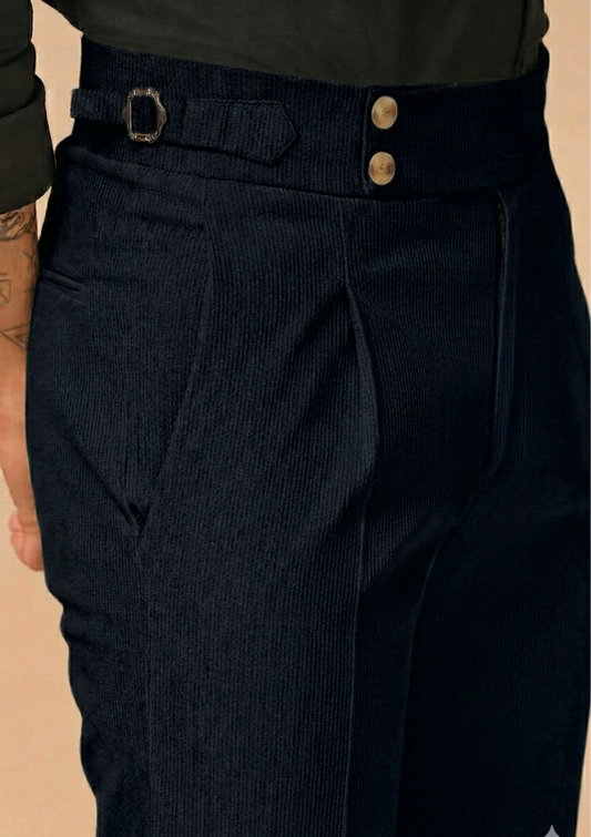 Carbon Blue Corduroy Signature Buttoned Gurkha Pants | Boot Cut Fit by ITALIAN VEGA®