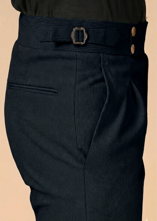 Carbon Blue Corduroy Signature Buttoned Gurkha Pants | Boot Cut Fit by ITALIAN VEGA®