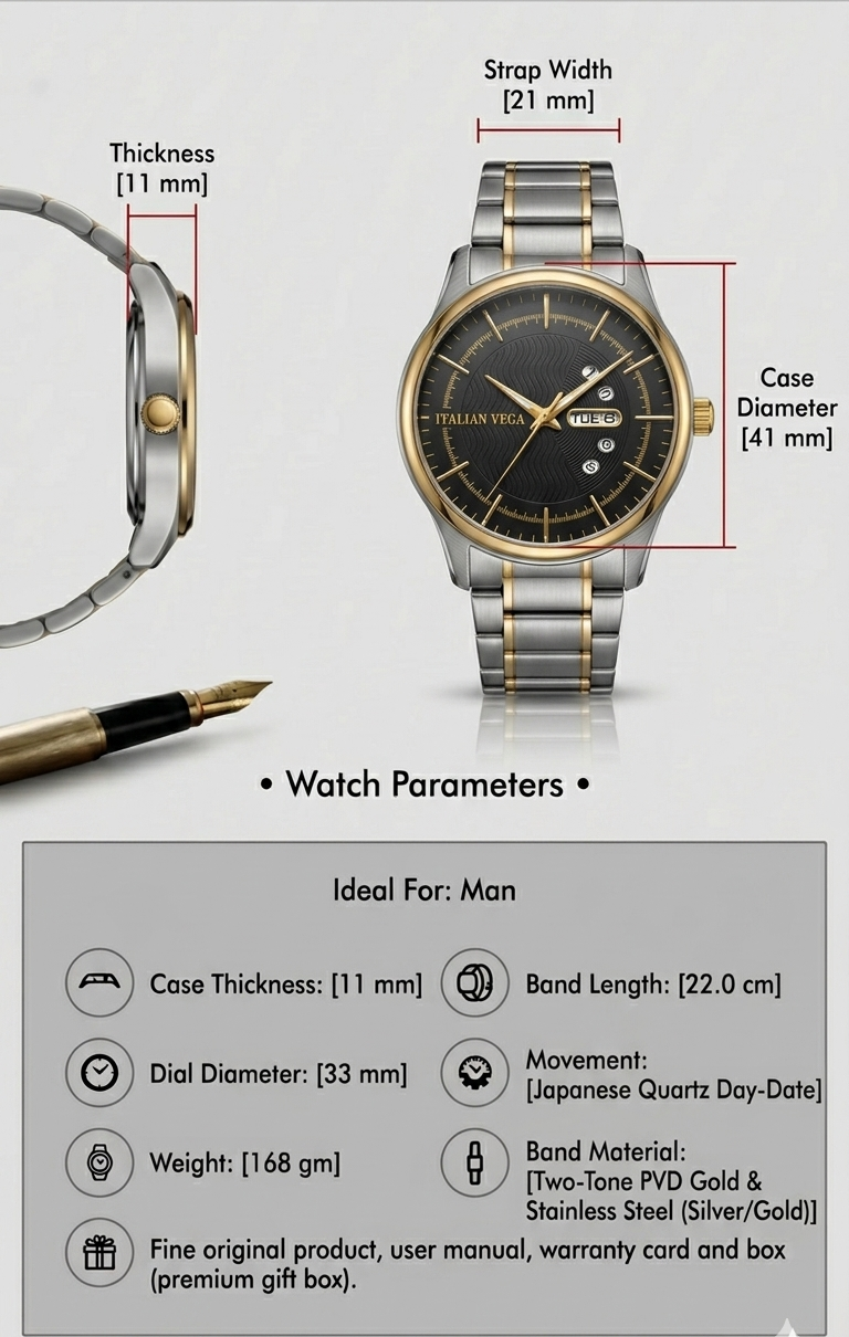 Italian Vega Royale Wave Two-Tone Stainless Steel Watch