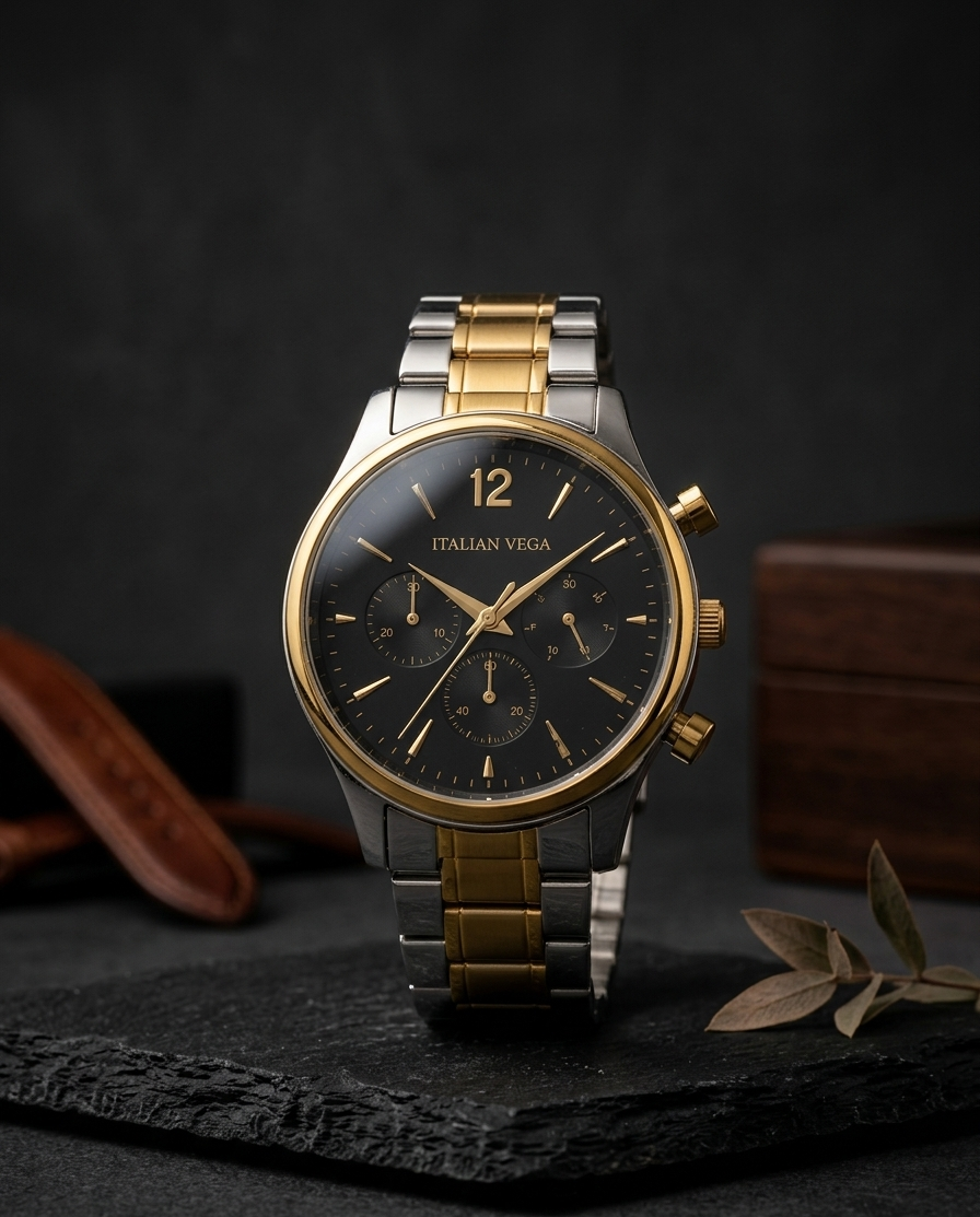 Italian Vega Royale Chronograph Watch – Blue Dial Dual Tone Luxury Timepiece