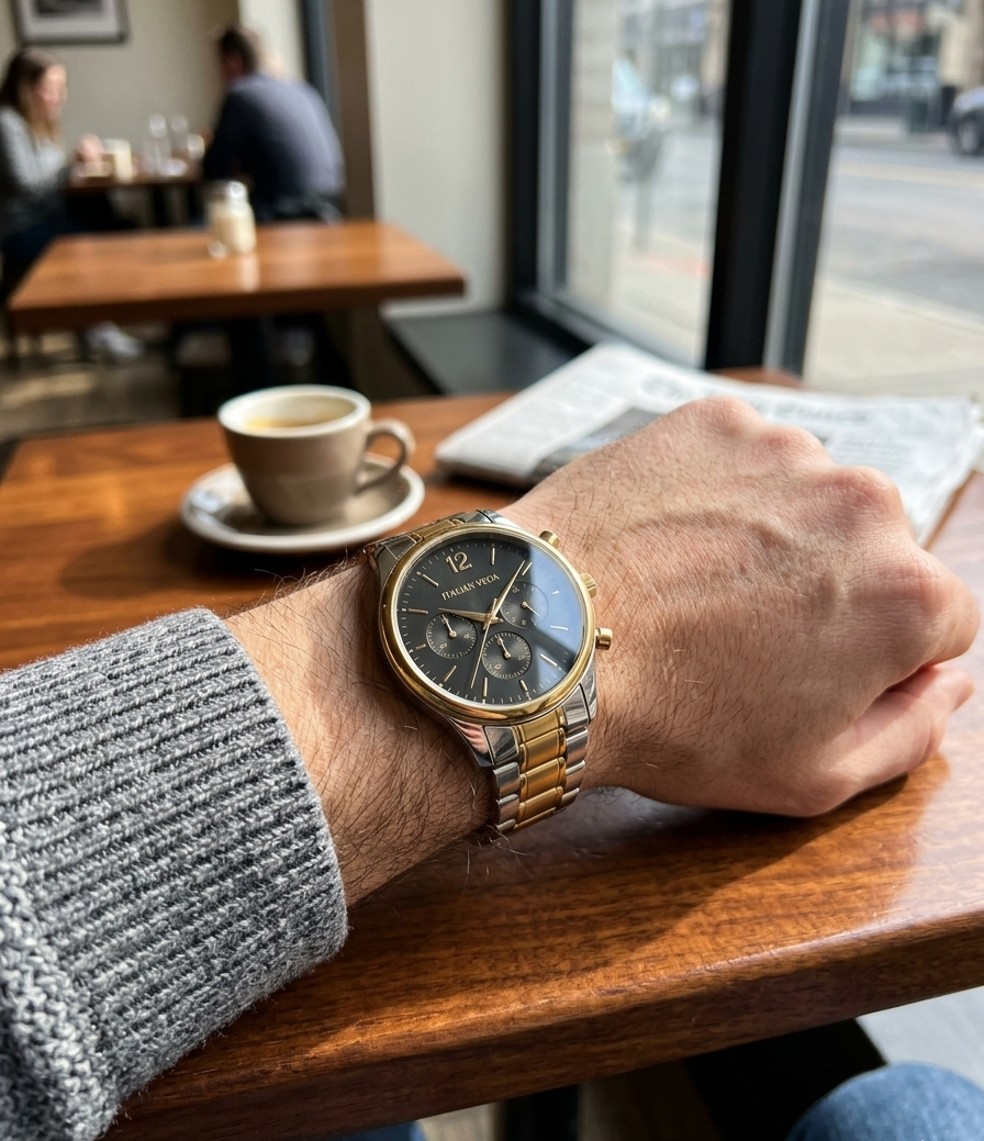 Italian Vega Royale Chronograph Watch – Blue Dial Dual Tone Luxury Timepiece