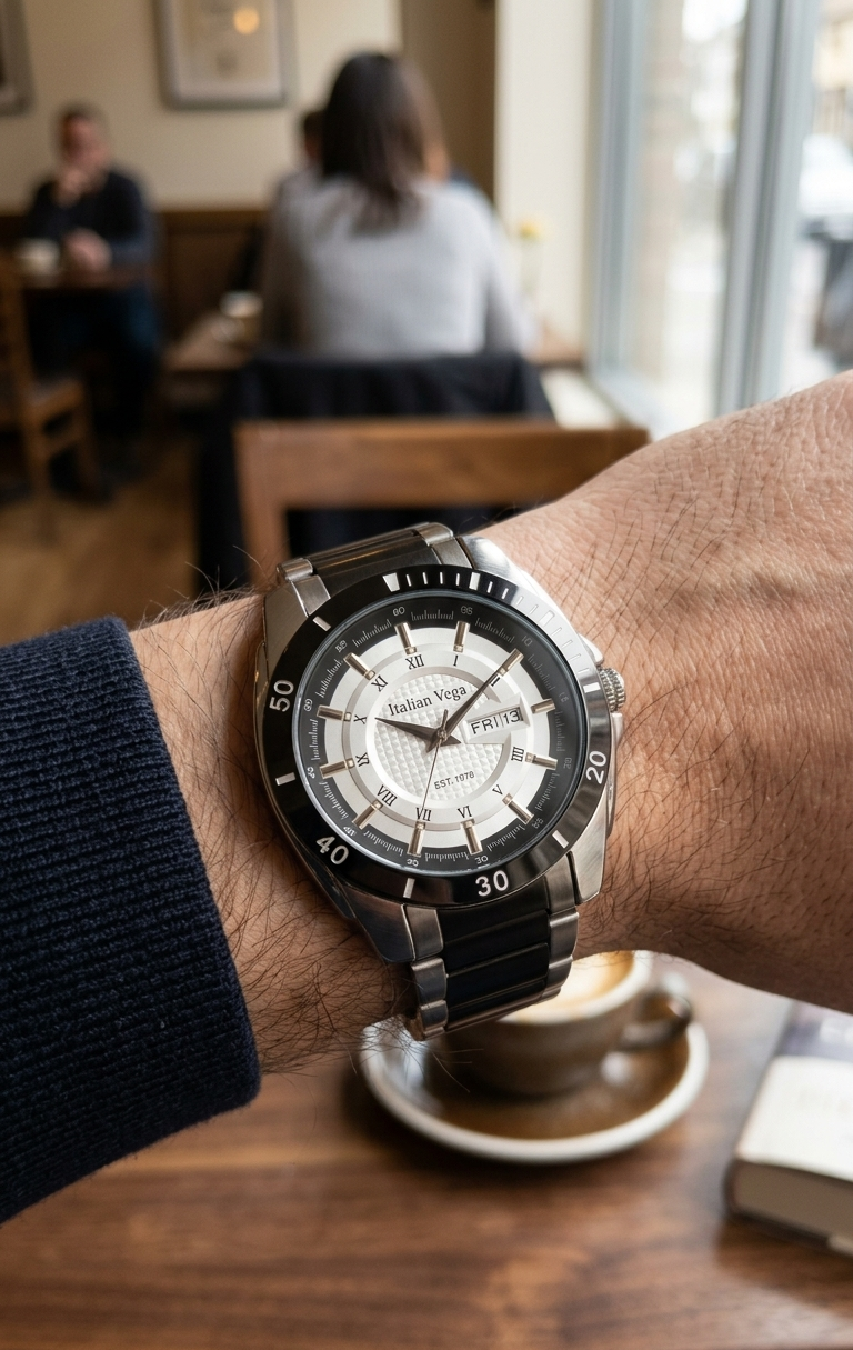 Italian Vega Monarch Day-Date Watch – Gunmetal Black Luxury Timepiece