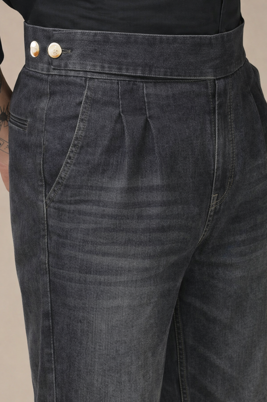 Anthracite Denim Classic Button Gurkha Trouser Pants | Boot Cut Fit by Italian Vega®