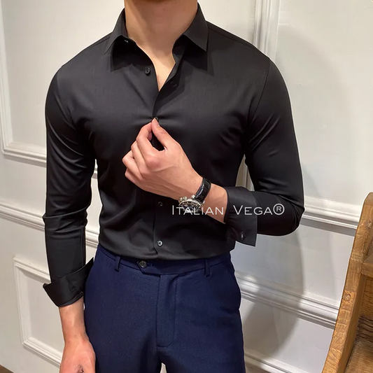 Italian Premium Black Satin Cotton Shirt