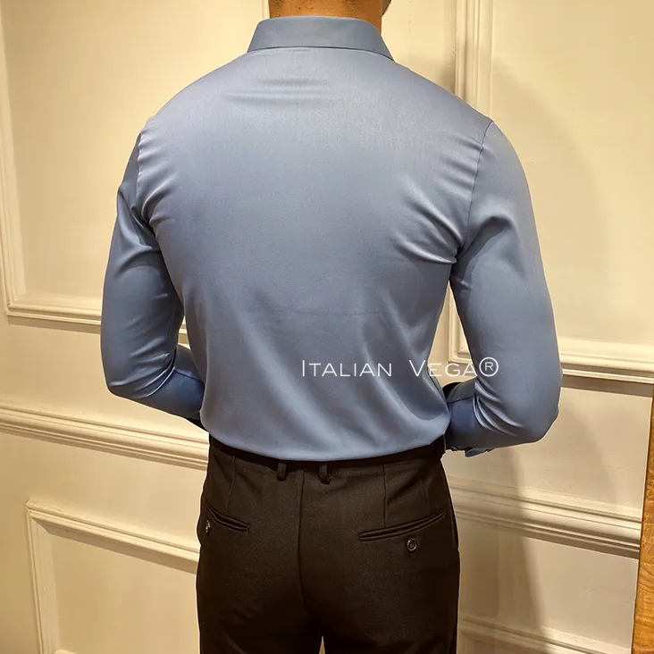 Italian Premium Greyish Blue Satin Cotton Shirt