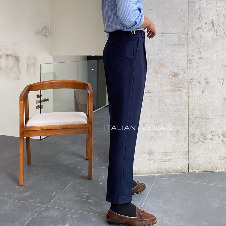 Navy Blue Italian Elegant Gurkha Trousers by Italian Vega®