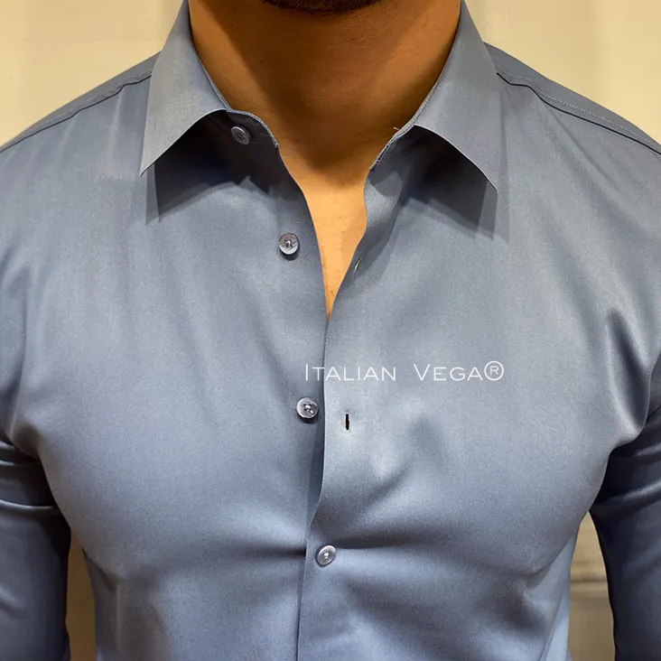 Italian Premium Greyish Blue Satin Cotton Shirt