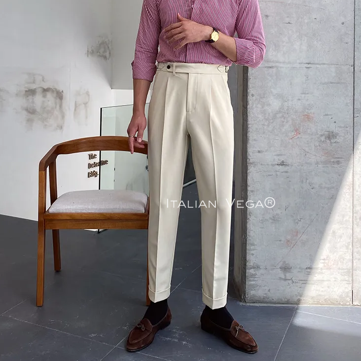 Biege Italian Elegant Gurkha Trousers by Italian Vega®