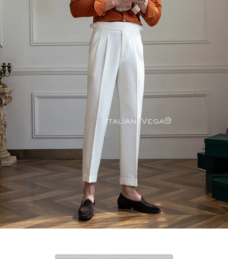 Frost White Classic Buckle Gurkha Pants by Italian Vega®