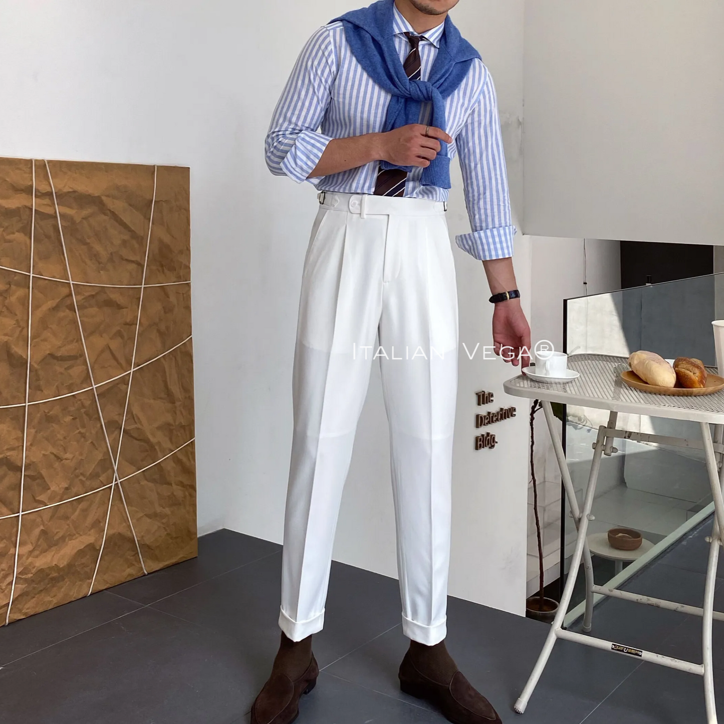 White Italian Elegant Gurkha Trousers by Italian Vega®