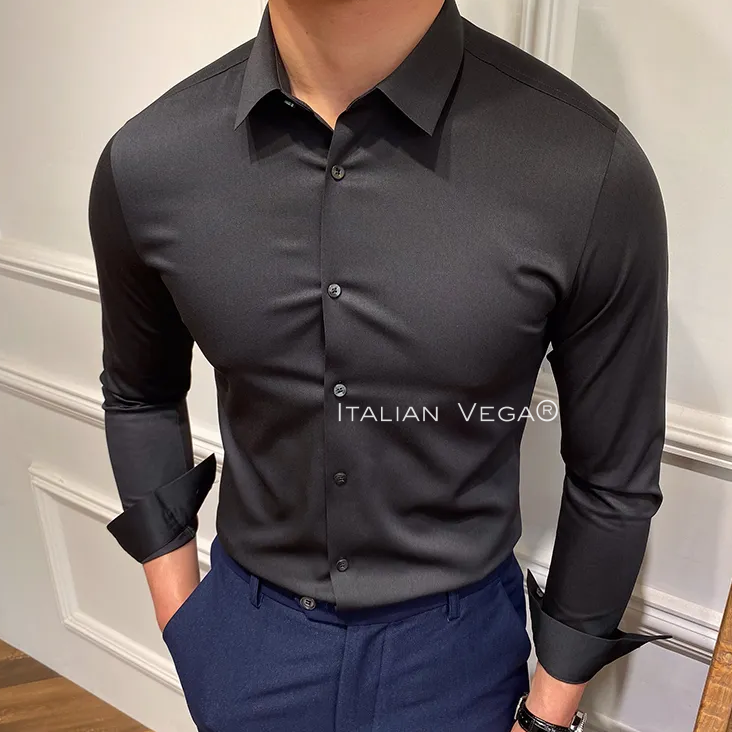 Italian Premium Black Satin Cotton Shirt