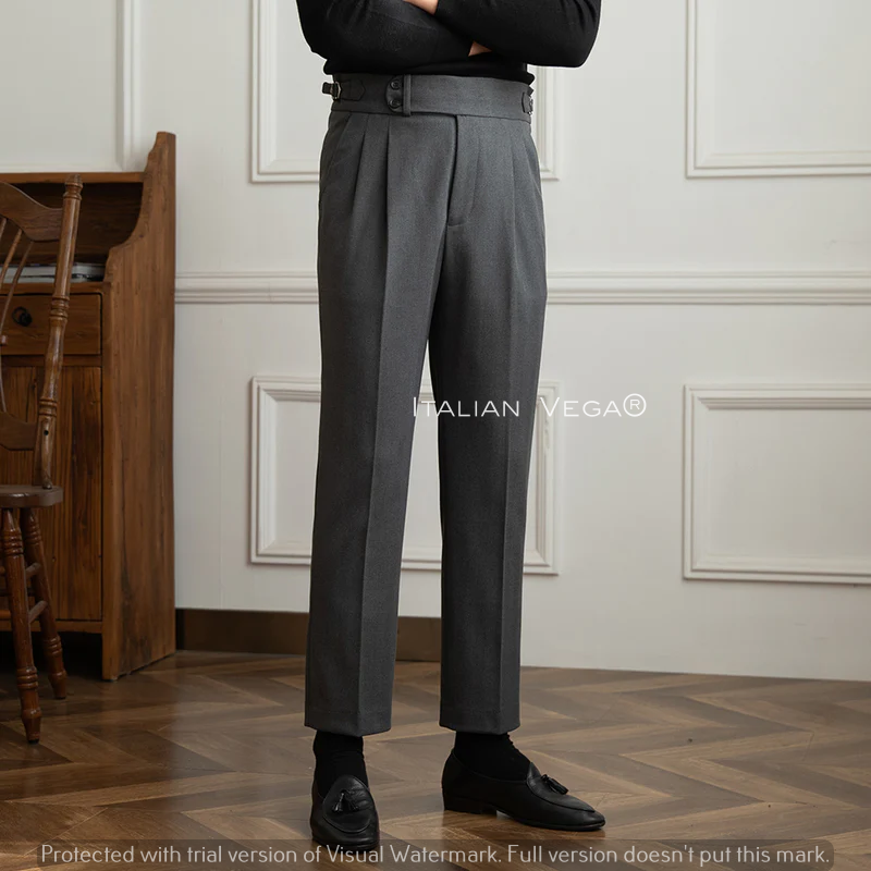 Grey Woolen Signature Buttoned Gurkha Pants by Italian Vega®