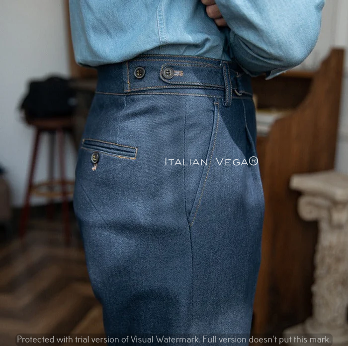 Dark Blue Denim Gurkha Trouser by Italian Vega®