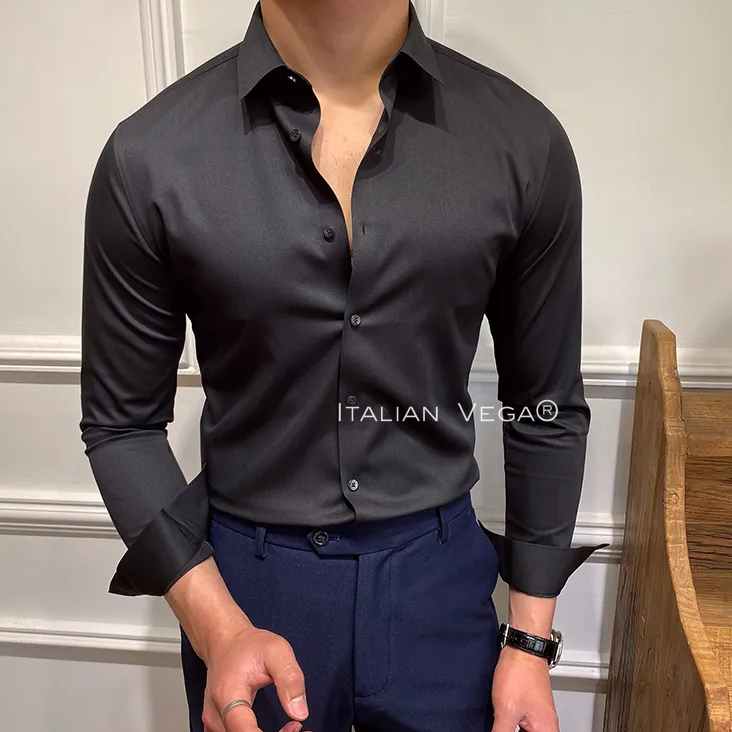 Italian Premium Black Satin Cotton Shirt