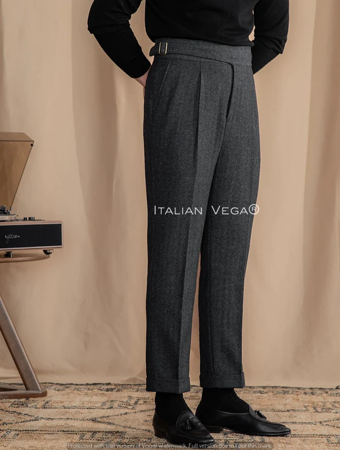 Grey Woolen Exotic Gurkha Pants by Italian Vega® Limited Edition