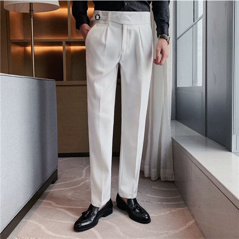 White Single Buckle Gurkha Pants by Italian Vega