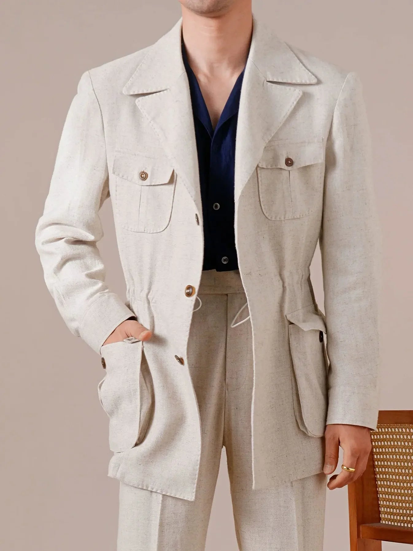 Vintage Linen Safari Jacket — Slim-Fit Jacket by Italian Vega
