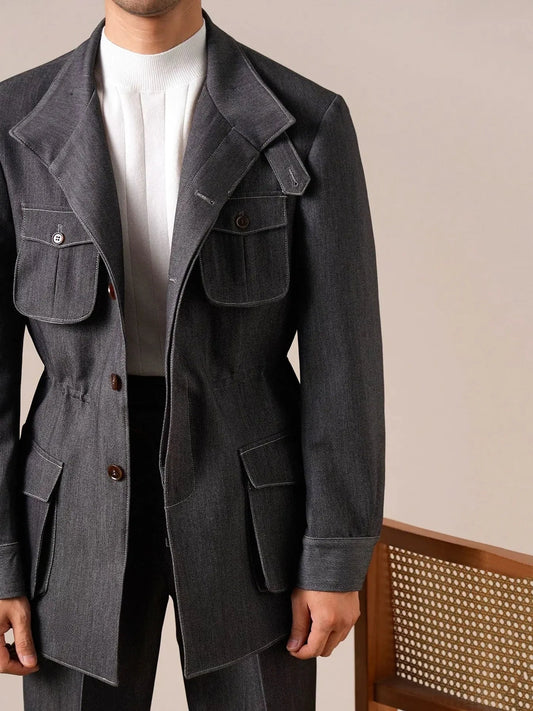 Retro Denim Hunting Jacket - Slim Fit Jacket by Italian Vega