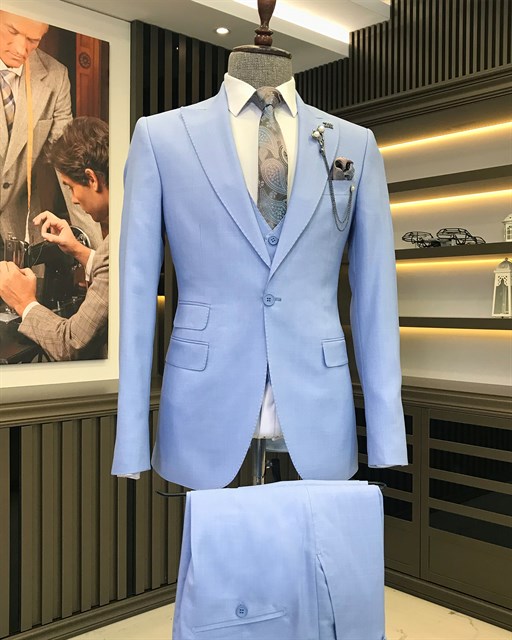 ITALIAN STYLE SLIM FIT MEN'S SUIT SKY