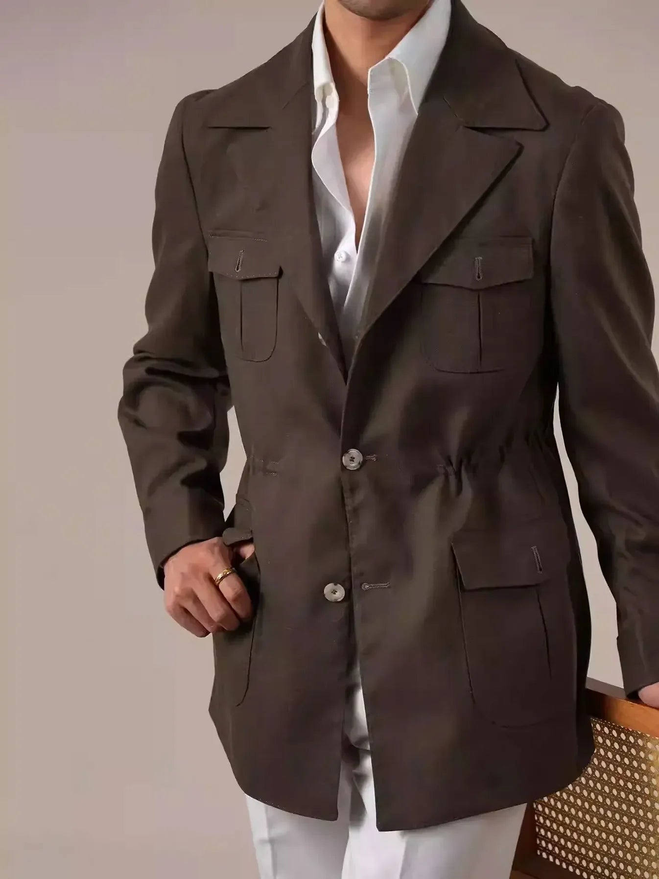 Vintage Linen Safari Jacket — Slim-Fit Jacket by Italian Vega