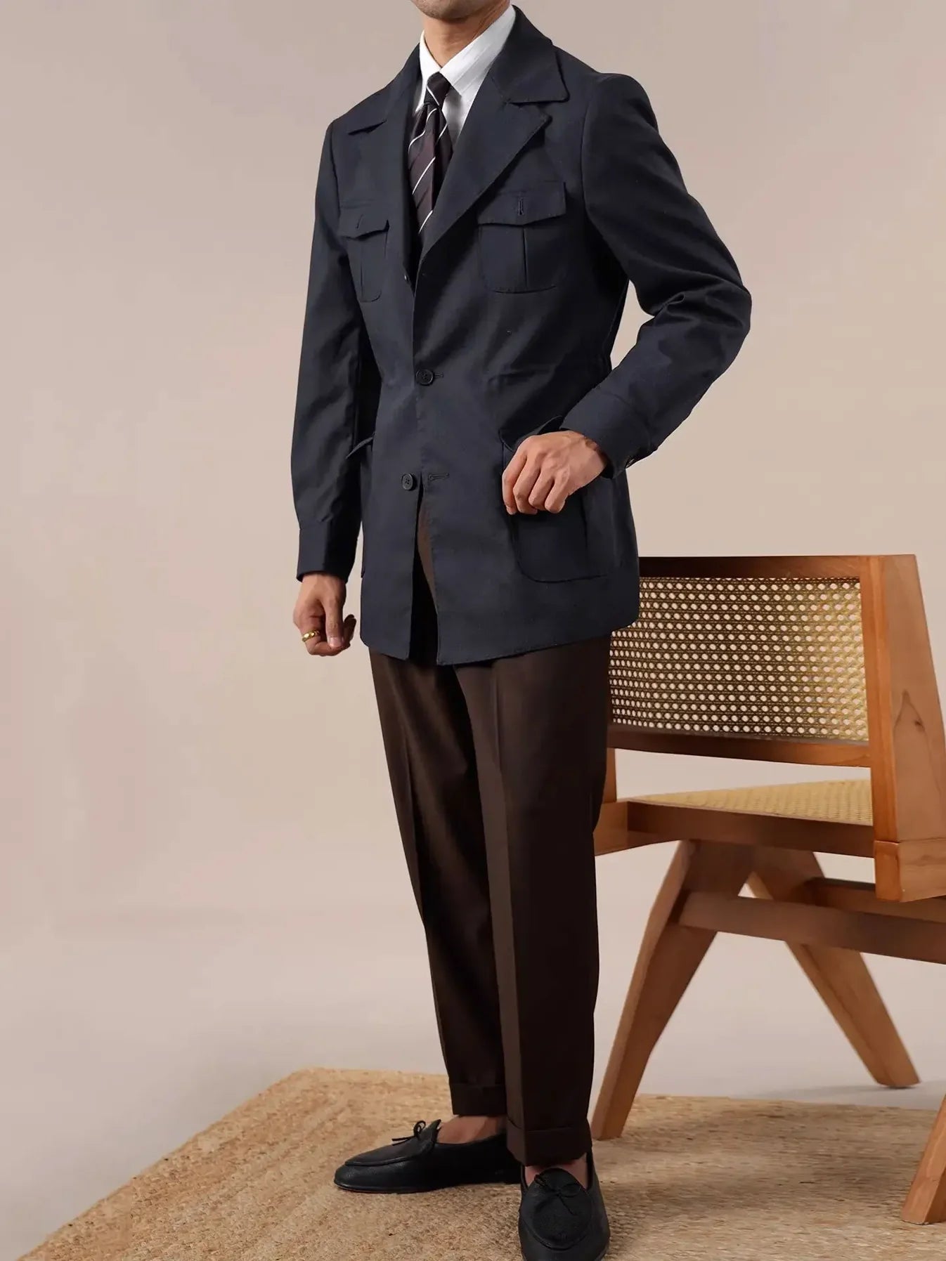 Vintage Linen Safari Jacket — Slim-Fit Jacket by Italian Vega