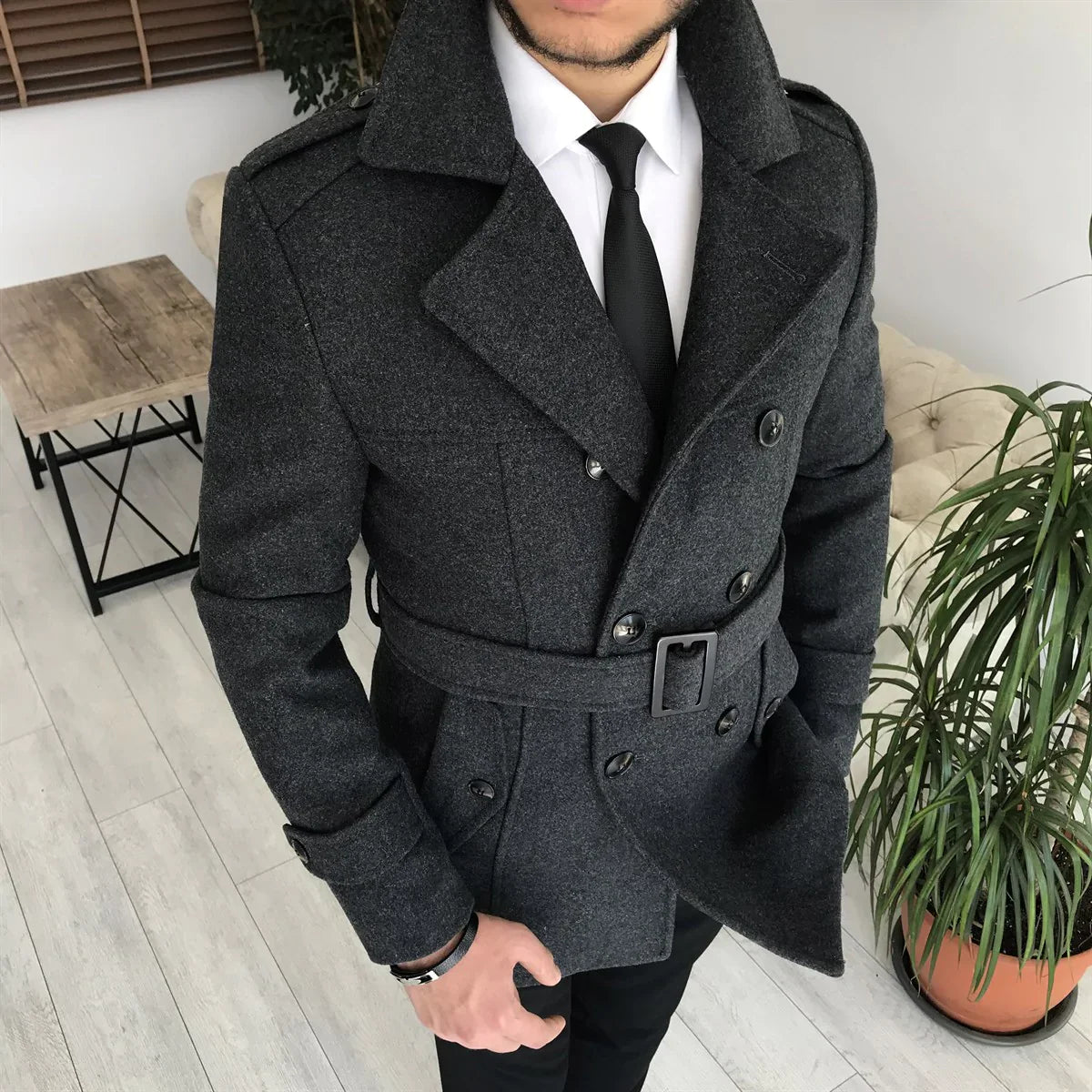 Arctic Charcoal Double Breasted Coat