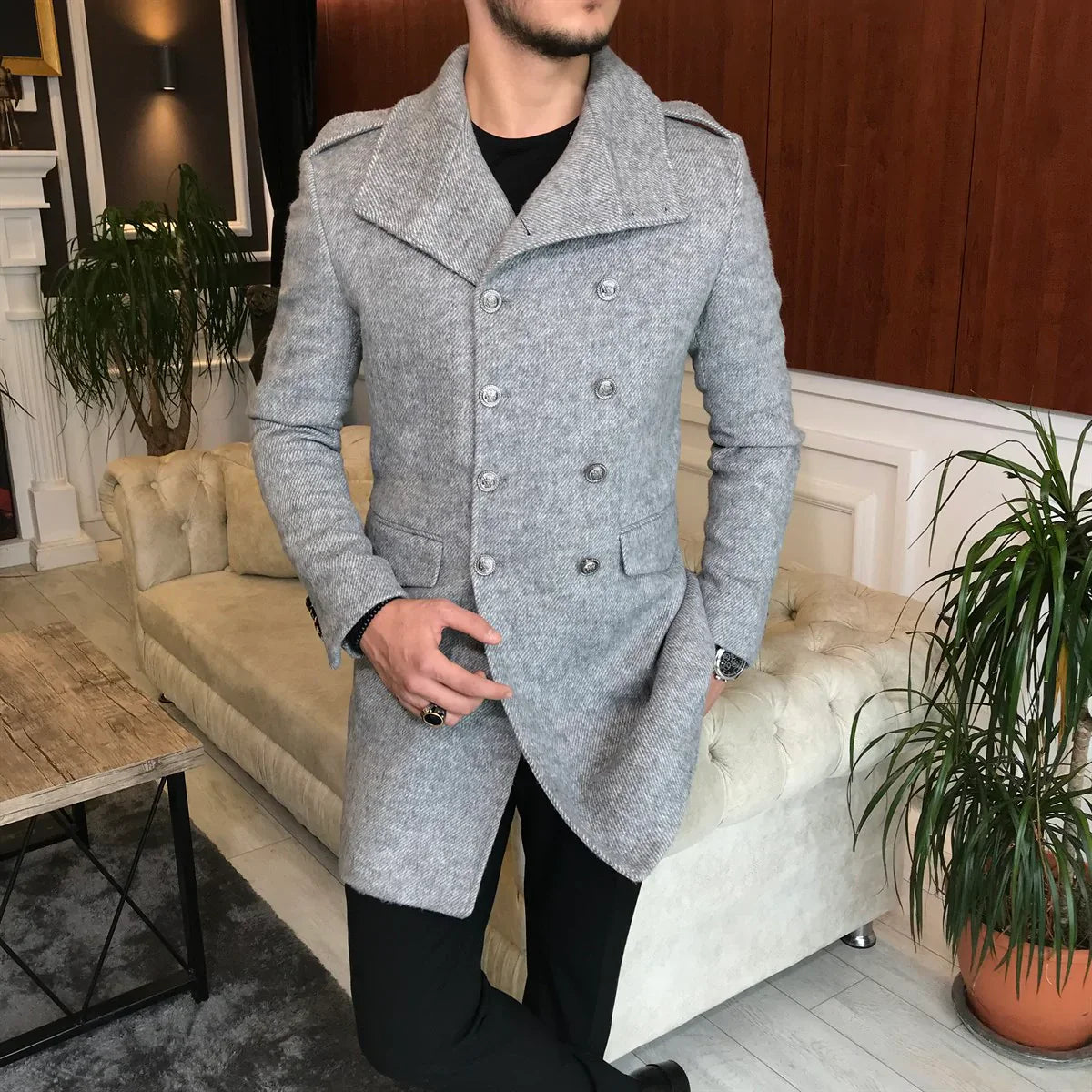 Alaska Ash Grey Double Breasted Coat