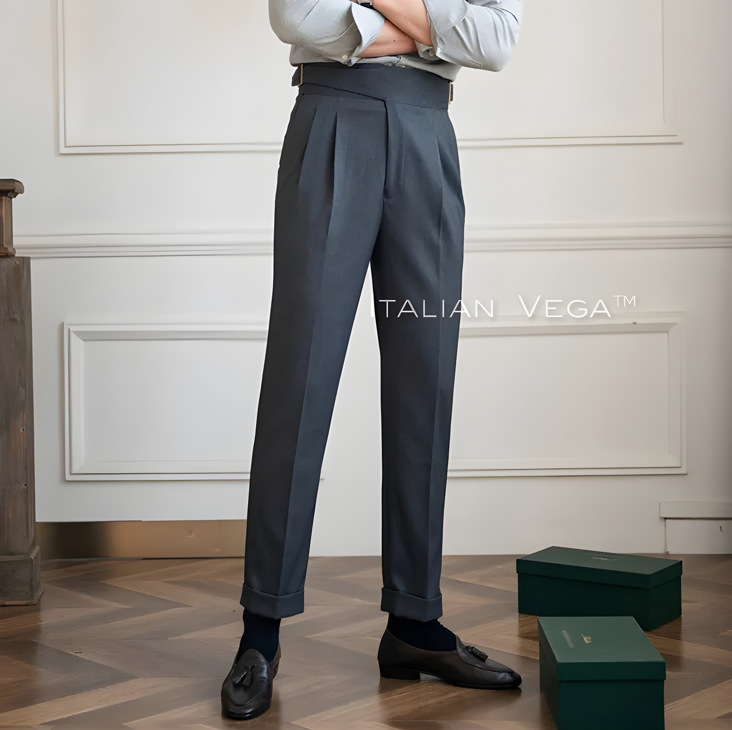 Elephant Grey Classic Buckle Gurkha Pants by ITALIAN VEGA®