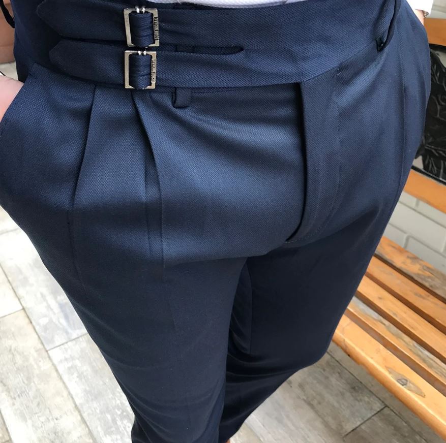 Navy Blue Double Buckle Gurkha Pants