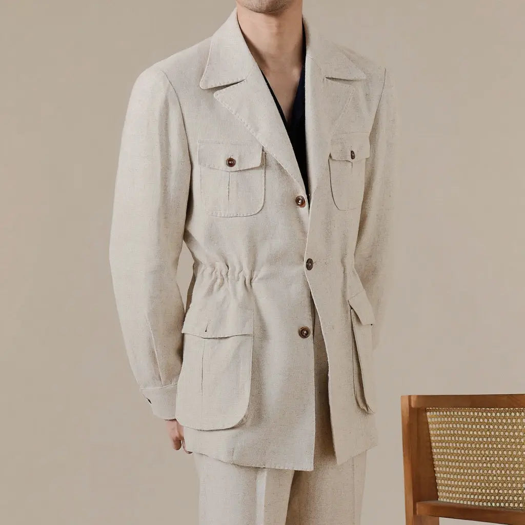 Vintage Linen Safari Jacket — Slim-Fit Jacket by Italian Vega